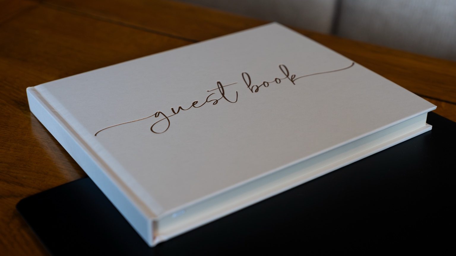 Guest book ready for visitors to leave a message